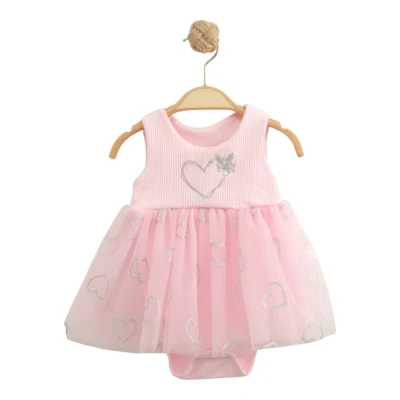 BÜYÜK KALPLİ TÜL DETAYLI BEBE ELBİSE 0507