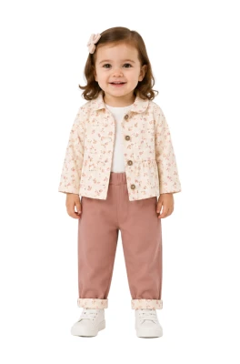 ÇİÇEK BASKILI 3 LÜ KIZ BEBE TAKIM 1522 