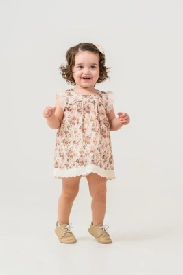 ÇİÇEK BASKILI DANEL GARNİLİ KIZ BEBE AYLIK ELBİSE 2262