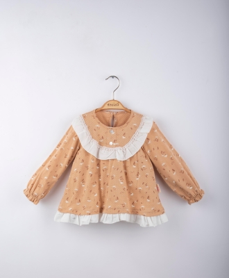 ÇİÇEK BASKILI  FIRFIRLI KIZ BEBE ELBİSE 251614