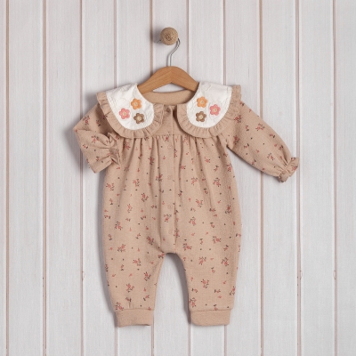ÇİÇEK BASKILI NAKIŞ YAKALI PENYE BEBE TULUM 2838