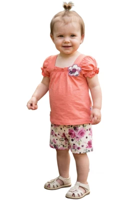 ÇİÇEK BASKILI ŞORTLU VE ARMALI KIZ BEBE TAKIM 26484