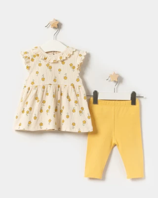 ÇİÇEK BASKILI TAYTLI KIZ BEBE İKİLİ TAKIM 25357