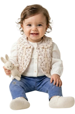 ÇİÇEK BASKILI YELEKLİ KIZ BEBE 3 LÜ TAKIM 5262
