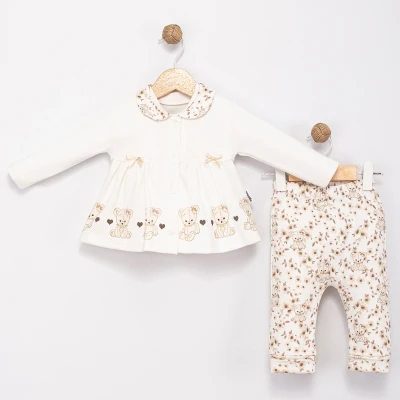 ÇİÇEK DESENLİ AYICIK 3 LÜ KIZ BEBE TAKIM 6098