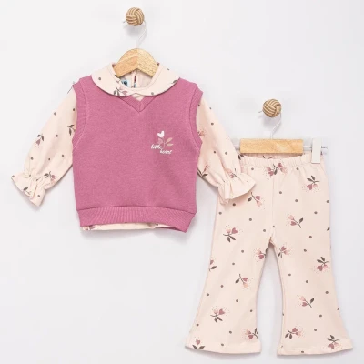 ÇİÇEK DESENLİ ŞARDONLU 2 İP KIZ BEBE TAKIM 57423