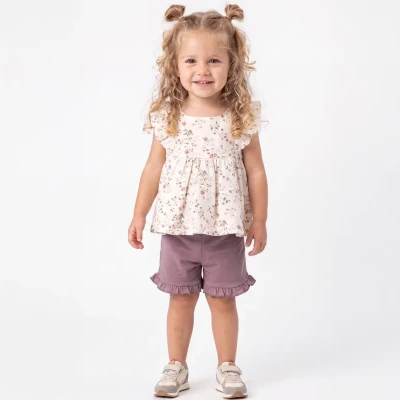 ÇİÇEK DESENLİ ŞORTLU KIZ BEBE TAKIM 27481