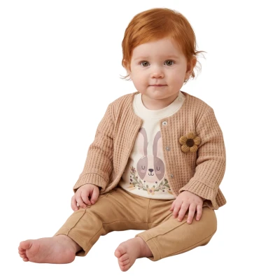 ÇİÇEK HIRKALI 3 LÜ KIZ BEBE TAKIM 3386
