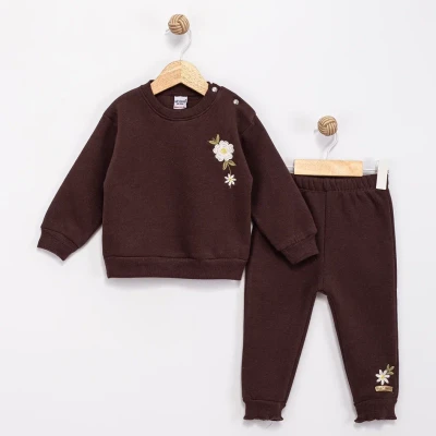 ÇİÇEK NAKIŞLI 3 İP KIZ BEBE TAKIM 57543
