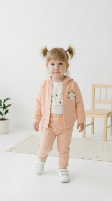 ÇİÇEK NAKIŞLI 3'LÜ KIZ BEBE TAKIM 3025