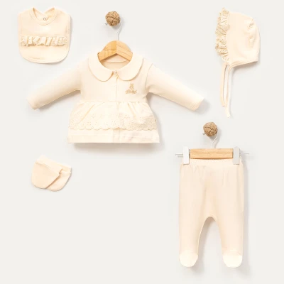 ÇİÇEK NAKIŞLI DANTEL GARNİLİ KIZ BEBE 5 Lİ ZIBIN TAKIMI 258