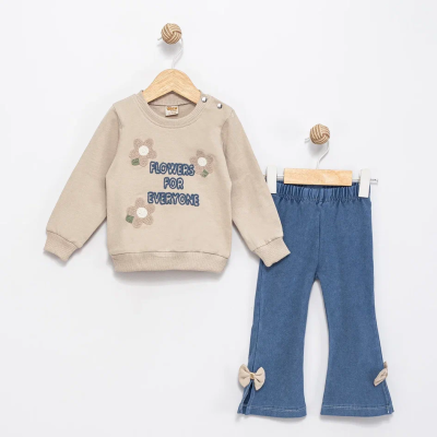 ÇİÇEK NAKIŞLI FİYONKLU KIZ BEBE TAKIM 26325