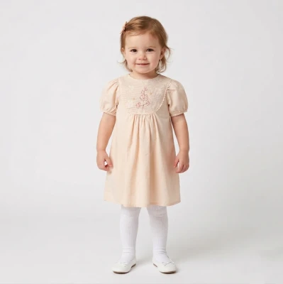 ÇİÇEK NAKIŞLI KIZ BEBE ELBİSE 3086