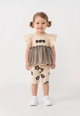 ÇİÇEK NAKIŞLI KIZ BEBE İKİLİ TAKIM 3120