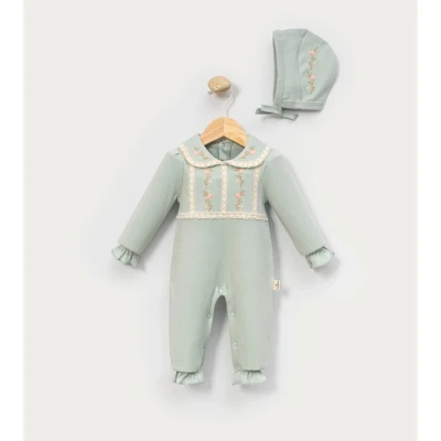 ÇİÇEK NAKIŞLI KIZ BEBE TULUM 1153