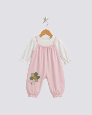 ÇİÇEK NAKIŞLI KIZ BEBE TULUM 9198
