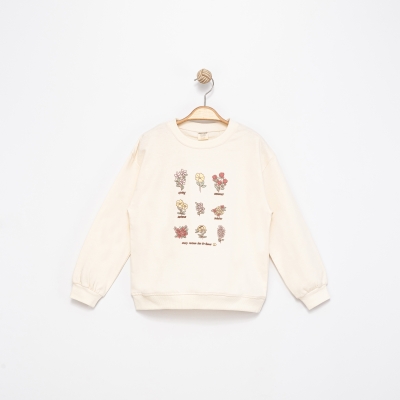 ÇİÇEK NAKIŞLI KIZ ÇOCUK SWEAT 1644-3