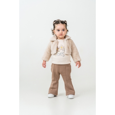 ÇİÇEK NAKIŞLI PELUŞ HIRKALI 3 LÜ BEBE TAKIM 5248