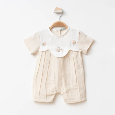 ÇİÇEK NAKIŞLI ROBALI KIZ BEBE TULUM 7817
