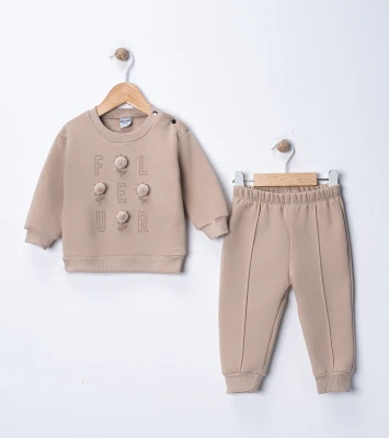 ÇİÇEK PONPONLU 3 İP KIZ BEBE TAKIM 57574