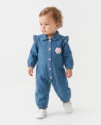 ÇİÇEKLİ DENİM BEBE TULUM 243341