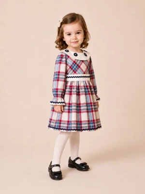 ÇİÇEKLİ EKOSE KIZ BEBE ELBİSE 6537