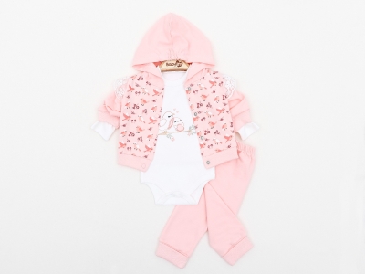 ÇİÇEKLİ GÜPÜR DETAYLI 3LÜ KAPŞONLU BEBE TAKIM 2264