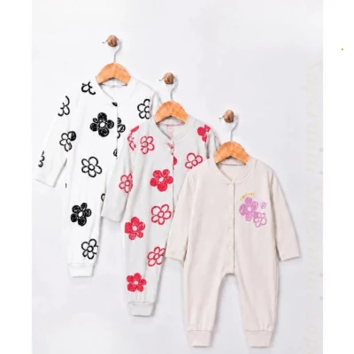 ÇİÇEKLİ MANŞETLİ PAMUKLU KIZ BEBE TULUM 500007