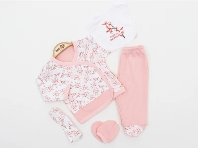 ÇİÇEKLİ RAPORLU 5 Lİ KIZ BEBE ZIBIN SET 2336