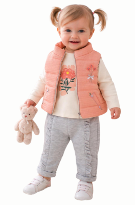 ÇİÇEKLİ ŞİŞME YELEKLİ KIZ BEBE 3 LÜ TAKIM 936