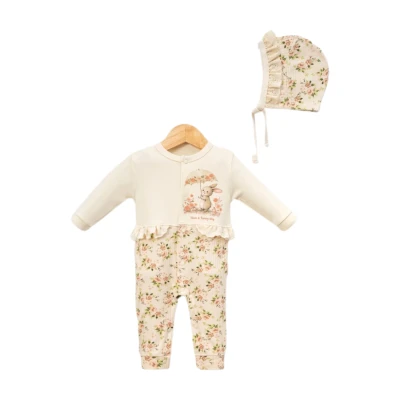  ÇİÇEKLİ TAVŞANCIK PAMUKLU KIZ BEBE TULUM 1157