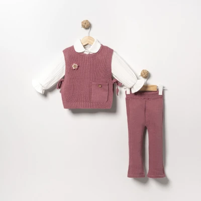 ÇİÇEKLİ TRİKO 3 LÜ KIZ BEBE TAKIM 1852