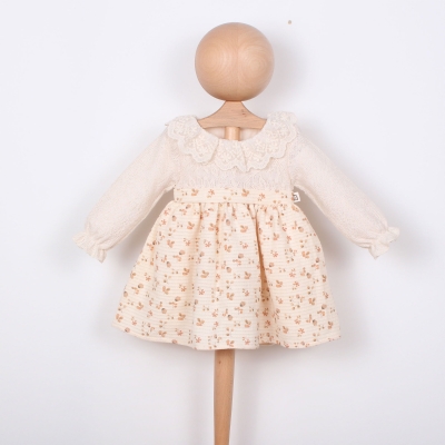 ÇİÇEKLİ YAKA DANTELLİ KIZ BEBE ELBİSE 1378