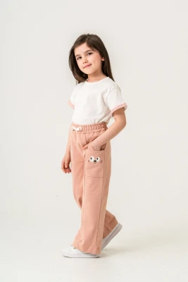 ÇİFT CEPLİ KEDİ NAKIŞLI KIZ ÇOCUK EŞOFMAN ALT 7453