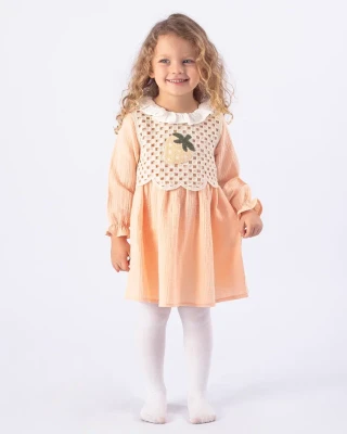ÇİLEK SÜZENE NAKIŞLI SÜVETERLİ MÜSLİN BEBE ELBİSE 5149