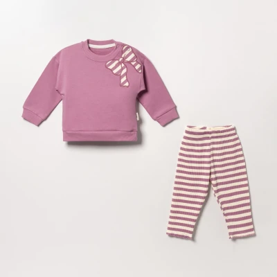ÇİZGİ FİYONKLU 2 İP KIZ BEBE TAKIM 4122