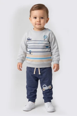 ÇİZGİLİ ARABA BASKILI 2 İP ERKEK BEBE TAKIM 1415