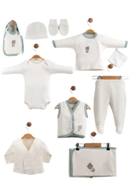 ÇİZGİLİ AYI NAKIŞLI ERKEK BEBE 10 LU ZIBIN SET 6670