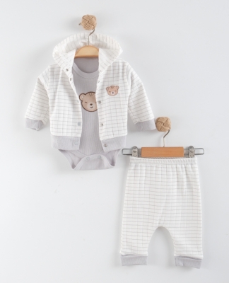 ÇİZGİLİ AYICIK BASKILI 3'LÜ BEBE TAKIM 1234