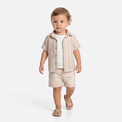 ÇİZGİLİ GÖMLEKLİ ŞORTLU ERKEK BEBE TAKIM 4009