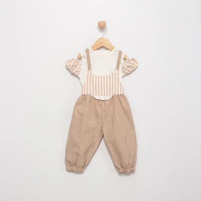 ÇİZGİLİ KETEN BASKILI KIZ BEBE SLOPET 3183