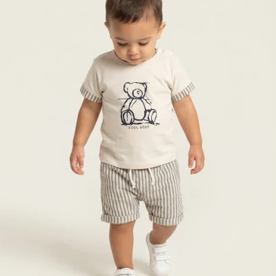 ÇİZGİLİ MÜSLİN ŞORTLU 2 Lİ ERKEK BEBE TAKIM 2613
