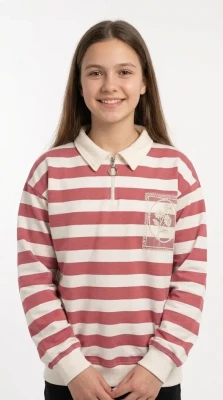 ÇİZGİLİ POLO YAKA 2 İP KIZ ÇOCUK SWEAT R26841