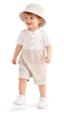 ÇİZGİLİ ŞAPKALI ERKEK BEBE TULUM 4005
