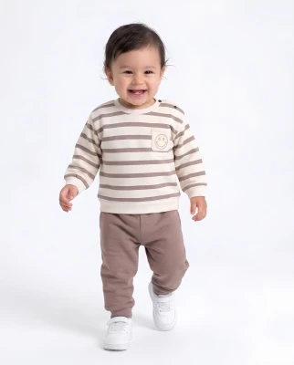 ÇİZGİLİ SMİLE CEPLİ 3 İP ERKEK BEBE TAKIM 57098