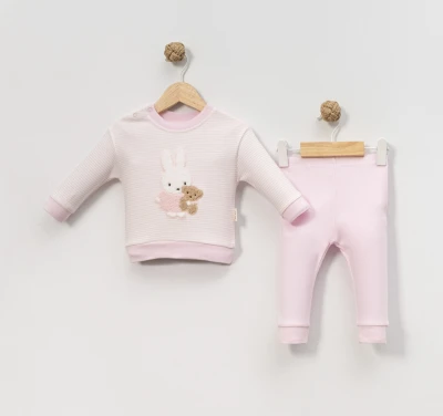 ÇİZGİLİ TAVŞAN NAKIŞLI KIZ BEBE 2 Lİ TAKIM 2133