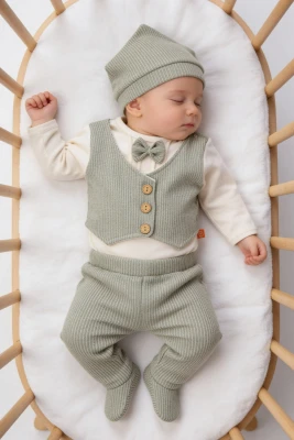 ÇİZGİLİ YELEKLİ PAMUKLU 3 LÜ ERKEK BEBE TAKIM 6249