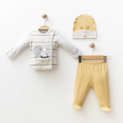 ÇİZGİLİ ZEBRA PAMUKLU 3 LÜ BEBE TAKIM 5010