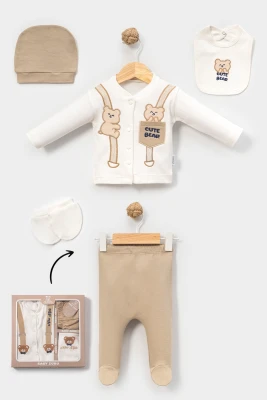 CUTE BEAR NAKIŞLI ERKEK BEBE 5 Lİ ZIBIN SET 2087