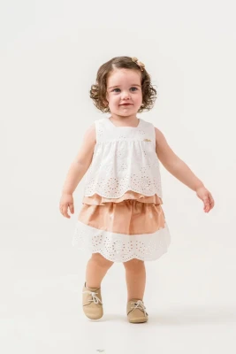 DANTEL GARNİLİ PUANTİYE BASKILI KIZ BEBE AYLIK TAKIM 2257